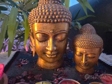 Coppia teste Buddha elementi d'arredo