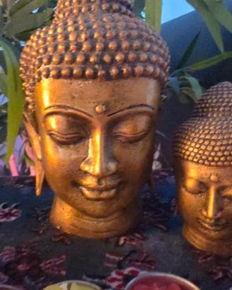 Coppia teste Buddha elementi d'arredo
