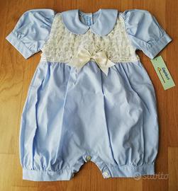 Pagliaccetto celeste neonata in cotone