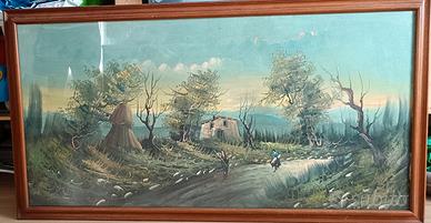 Dipinto olio su tela "Paesaggio rurale" 