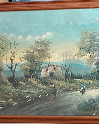 Dipinto olio su tela "Paesaggio rurale" 