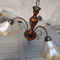 Lampadario legno e vetro ambra