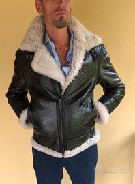 OBJ shearling cappotto giacca in lana e pelle