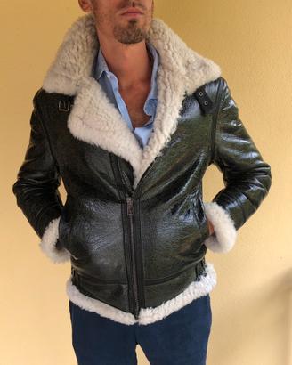 OBJ shearling cappotto giacca in lana e pelle