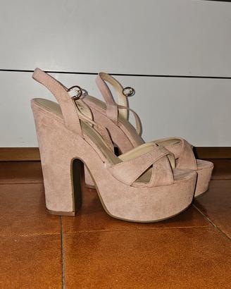 Sandali zeppa rosa cipria Diamantique – eleganti –