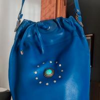 Borsa a sacco in vera pelle blu
