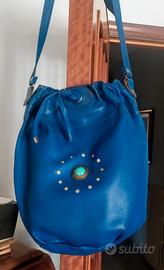 Borsa a sacco in vera pelle blu