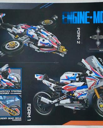 Kit 2 in 1 moto/astronave in mattoncini stile Lego