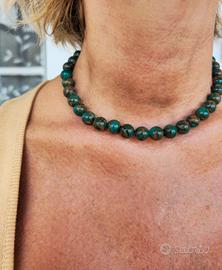 collanina perle quarzo verde oro