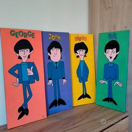 4 quadri Beatles cartoon anni '60, olio su tela