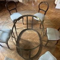 Grande tavolo ovale in cristallo e ottone anni 80