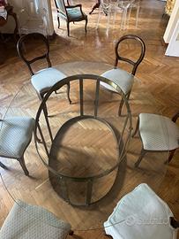 Grande tavolo ovale in cristallo e ottone anni 80