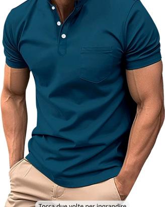POLO ELEGANTE BLU CON COLLO ALLA COREANA 