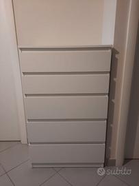 Cassettiera con 5 cassetti, bianco, 70x40x112 cm