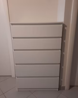 Cassettiera con 5 cassetti, bianco, 70x40x112 cm