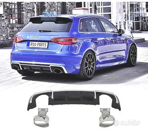 DIFFUSORE AUDI A3 8V 16-20 LOOK RS3 + TERMINALI DI