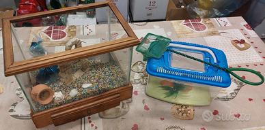 Vaschetta per pesci in vetro e legno