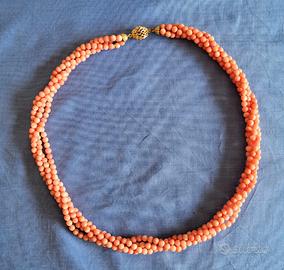 Collana a 4 fili VERO CORALLO rosa + chiusura ORO