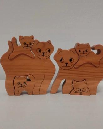 Set gatti in legno Bartolucci, famiglia di gatti 