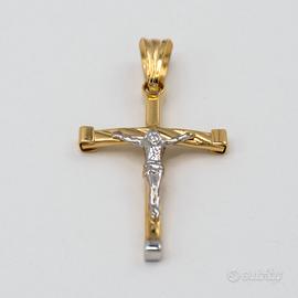 Ciondolo in oro giallo e bianco 18 kt croce A.420