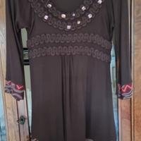 VESTITO LE FATE MARRONE CON INSERTI GIOIELLO TG 44