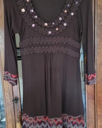 VESTITO LE FATE MARRONE CON INSERTI GIOIELLO TG 44