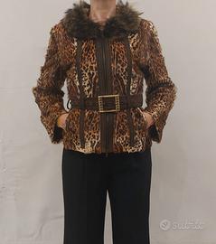 Giacca in pelliccia kid stampato maculato.