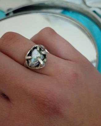 anello argento e perla