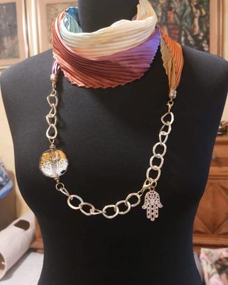 sciarpa foulard gioiello con catena - artigianato