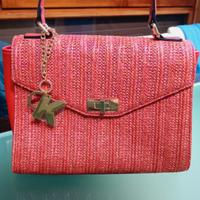 borsa rosso corallo di pelle paglia firmata 