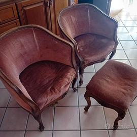 Coppia poltroncine anni’50 + pouf– da restaurare