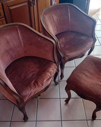 Coppia poltroncine anni’50 + pouf– da restaurare