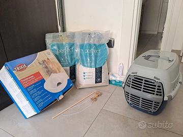 kit gatto: fontanella,lettiera, tiragraffi e altro