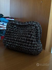borsa clutch uncinetto marrone e silver