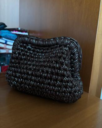 borsa clutch uncinetto marrone e silver
