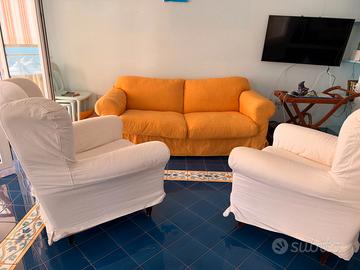 Divano 2/3 posti + 2 poltrone bergère sfoderabili