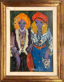 Renzo Mercatini pittore quadro olio su tela Donne