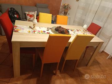 Tavolo moderno 180x90 + 6 Sedie imbottite colorate