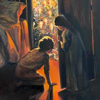 Dipinto ad olio Natale mattina Henry Mosler