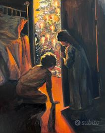 Dipinto ad olio Natale mattina Henry Mosler