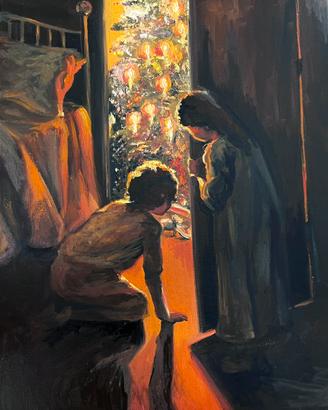 Dipinto ad olio Natale mattina Henry Mosler
