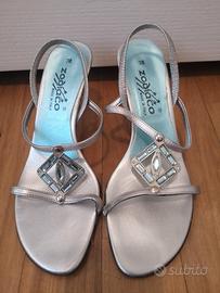 Sandalo argento con strass n.38 tacco 8