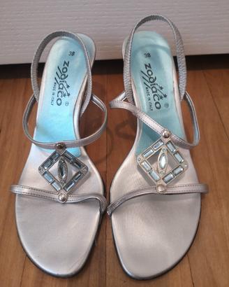Sandalo argento con strass n.38 tacco 8