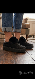 Sneakers Platform Estrada sport nere con pelliccia