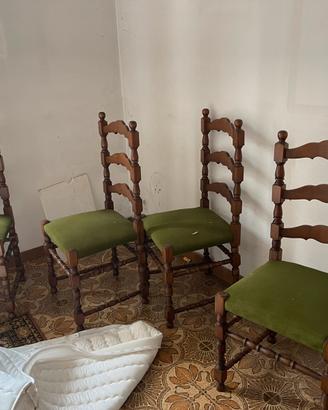 Set 4 sedie in legno e velluto