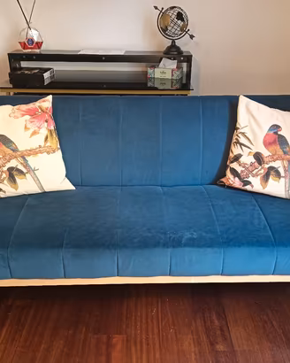 Divano letto singolo in velluto blu petrolio 