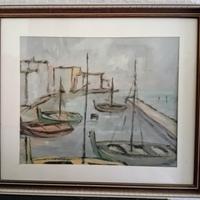 Quadro con barche nel porto  
