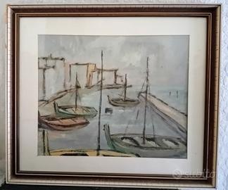 Quadro con barche nel porto  
