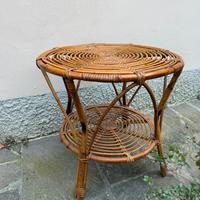 Tavolo tavolino rotondo vintage in paglia vimini