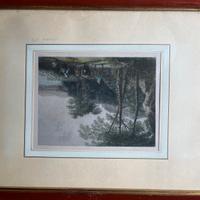 Litografia paesaggio acquerellata a mano